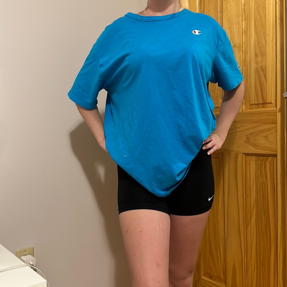 Neon blue champion shirt size XS oversized